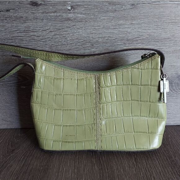 Fossil Green Croc Embossed Leather Bag - Picture 1 of 9